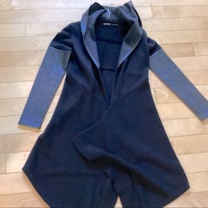 BlankNYC black sweater coat, leather hood & sleeves,size S, excellent condition